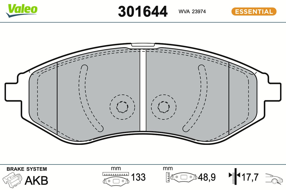 Jeu de 4 plaquettes de frein VALEO ref. 301644